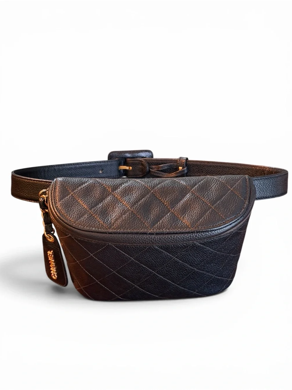 CHANEL Vintage Black Quilted Caviar Leather Waist Belt Bag | Gold Hardware